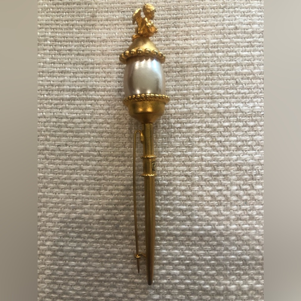 Vintage Karl Lagerfeld Angel Pearl Long Sceptre Brooch